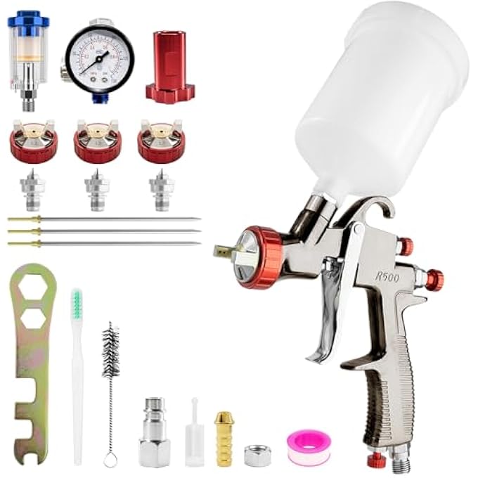 BENTOHKLE R500 LVLP AIR SPRAY GUN CAR PAINT SPRAYER WITH 1.3/1.5/1.7MM NOZZLES & AIR REGULATOR AUTOMOTIVE R500 PAINT GUN SPRAYER FOR HOUSE PAINTING, CAR, FURNITURE - Image 1